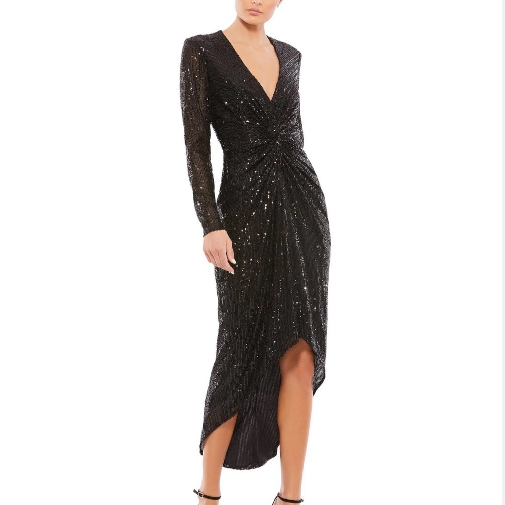 Mac Duggal Black Long Sleeve Sequin Evening Dress